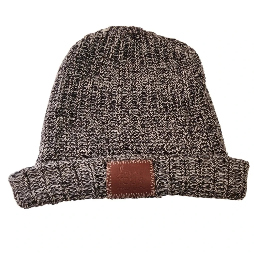 Love Your Melon Black White‎ Marl Cuffed Beanie Hat 100% Cotton Made in USA